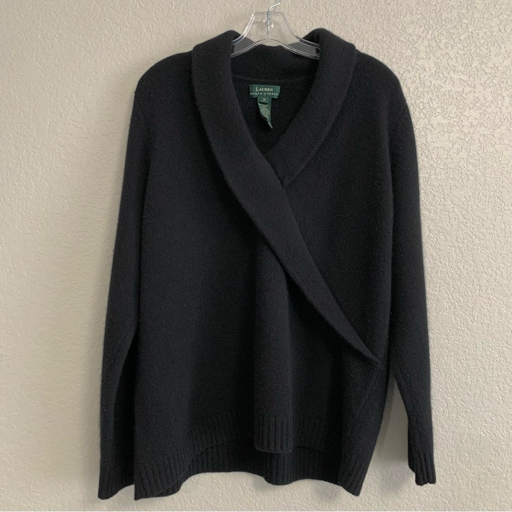 Lauren Ralph Lauren Black Shawl-Collar V-Neck Pullover Sweater